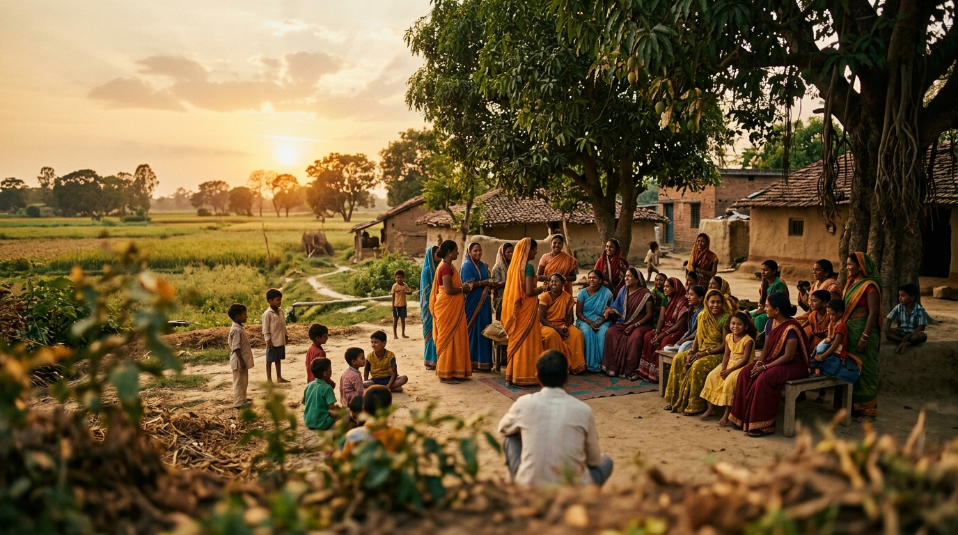 Community gathering at golden hour